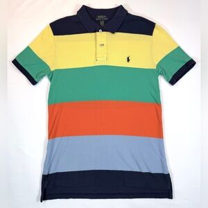 POLO RALPH LAUREN Boys Rugby Multicolored Striped Polo L Preppy Classic Casual